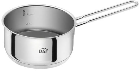 Zwilling BSF - Pentola con manico bordeaux, 16 cm, 1,5 l, in acciaio inox, colore argento, con scala interna (0,5 l/1 litro), adatta a induzione, lavabile in lavastoviglie, casseruola