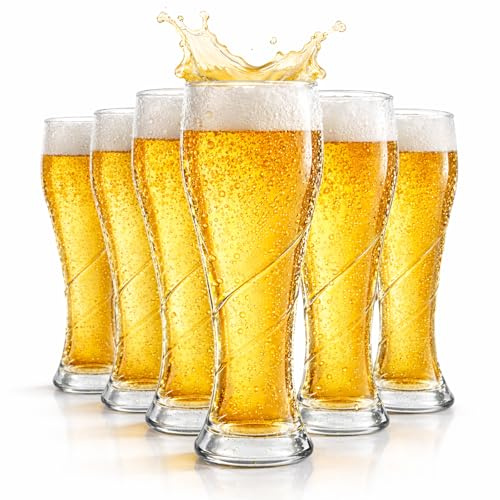 TOLASTO 6er Set Biergläser 400 ml aus bleifreiem Glas – Spiral Bierglas transparent, rutschfestes Design, spülmaschinenfest, hitze- & kältebeständig, Trinkgläser Set