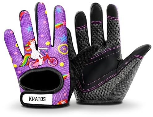 Kratos Anti Slip Kids Bike Gloves For Kids Boys & Girls Best Toddler Bike Gloves Ages 2-8 Full Finger Cycling Gloves For Youth Sports Like Mtb, Bmx Dirt Biking