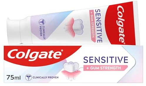 Colgate Sensitive + Gum Strength Toothpaste 75ml, Clinically Proven Protection for Sensitive Teeth, 4X More Effective for Strong Gums, Dual Technology, Fights Bacterial Plaque