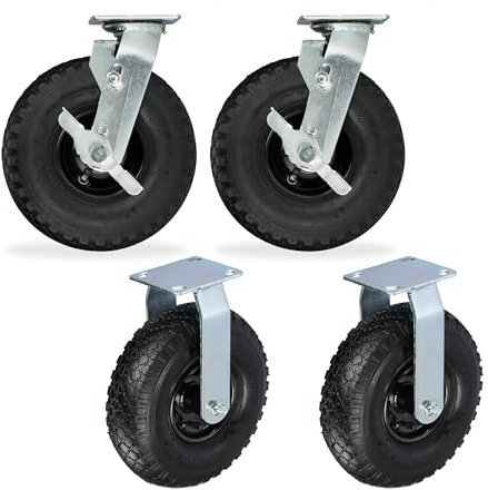 Relaxdays 2 Ruedas fijas y 2 giratorias para Carga Pesada 3.00-4, 120 kg, Negro/Plateado 34x26x13.5 cm