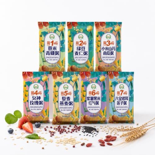 Mélange de bouillie de céréales assorties de sept jours, 7 paquets de 60g, ingrédients de Congee de petit-déjeuner multi-saveurs