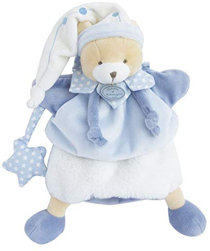 DOUDOU ET COMPAGNIE - Ours Petit Chou - Doudou Marionnette À Main - Taille 28 cm - Bleu/Blanc - Très Doux - Pour Enfants De Tous Âges - Idée Cadeau Naissance/Bébé - DC3081