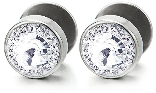 8MM Cerchio Orecchini con Zirconi da Uomo Donna, Acciaio Finto Dilatatore Fake Cheater Plug Gauges, 1 Paio