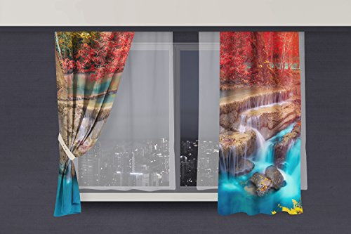 Ready-Made Curtain Water Landscape Waterfall | Several Measures | 1,50 m x 1,40 m