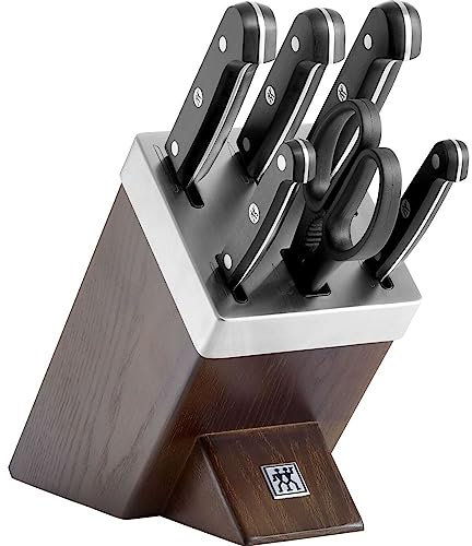ZWILLING Gourmet Selbstschärfender Messerblock, 7-tlg., Messer und Schere aus rostfreiem Spezialstahl, Kunststoff-Griff, Braun [Made in Germany]