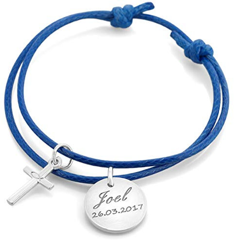 Taufarmband Junge mit Gravur Kreuz blau Armband Tauffisch Kinderarmband zur Taufe Ichtys Silberschmuck Baby Kinder Taufgeschenk | HANDMADE IN GERMANY