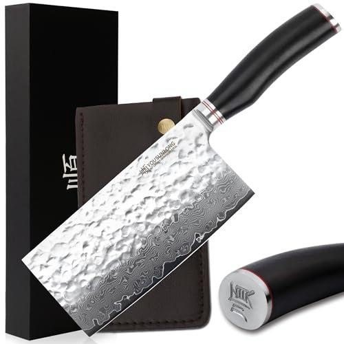 YOUSUNLONG Damasco 7Home Coltello Cuoco Cinese -Giapponese VG10- Manico in Acciaio Inossidabile ad Alto tenore di Carbonio-Manico in Ebano - per Tagliare Carne, Frutta e Verdura SL-DK10910B