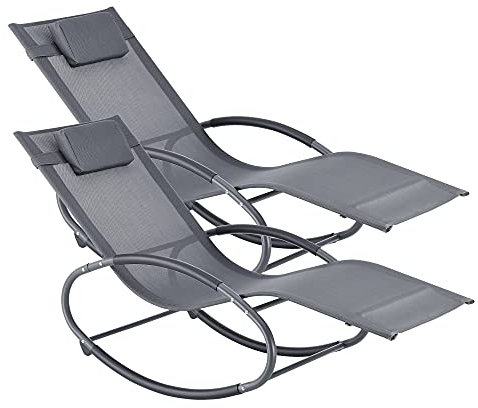[en.casa] 2X Schaukelliege Almaluez 153 x 63 x 80,5 cm 2-er Set Sonnenliege bis 120 kg Relaxliege mit Kopfpolster im 2er Set Dunkelgrau