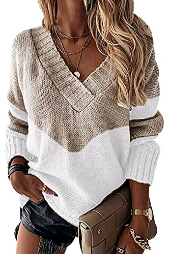 Jersey Punto Cuello Pico Mujer Invierno Sueter Mujer Manga Larga Jerséis Pullover Ochos Oversize Cuello V Talla Grande Jerseys Leopardo Modernos Jerseis de Mujer Tallas Grandes Suéter Ancho Otoño L