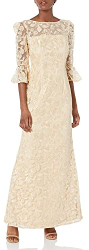 Adrianna Papell Women's Corded Embroidery Gown, Light Champagne, 14