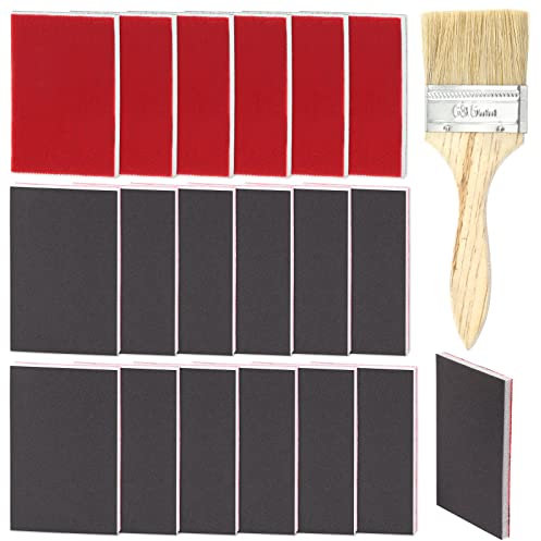 Glarks Esponja de lijado de grano 800-1000, almohadillas de lijado de bloques de lijado, lavables y flexibles, de espuma suave y húmeda, con 1 pincel de pintura de 2.5 pulgadas