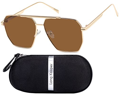 Long Keeper Occhiali da sole polarizzati per donne uomini occhiali da sole retrò quadrati pilota oversize montatura in metallo classico occhiali da sole vintage protezione UV400, Montatura oro lenti