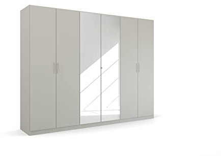 Rauch Möbel Pure by Quadra Spin Schrank Drehtürenschrank, Grau, 6-TRG. mit Spiegel, inkl. 3 Kleiderstangen, 3 Einlegeböden, BxHxT 271x210x54 cm