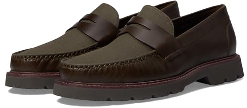 Cole Haan Women's American Classics Penny Loafer, Deep Olive Leather Morel Waxed Canvas, 41 EU