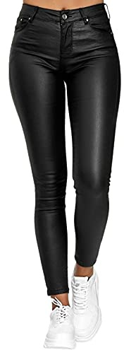 LSFYSZD Women High Waisted Faux PU Leather Legging Solid Color Shaping Butt Push Up Leggings Stretchy Slim Fit Trousers with Pockets (Black, XL)