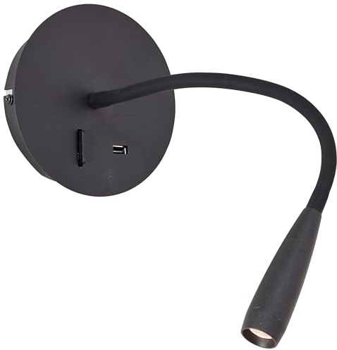 Lysande lampa Jutta LED väggspot med flexarm och strömbrytare sand svart USB metall/plast svart 2,8 W LED integrerad