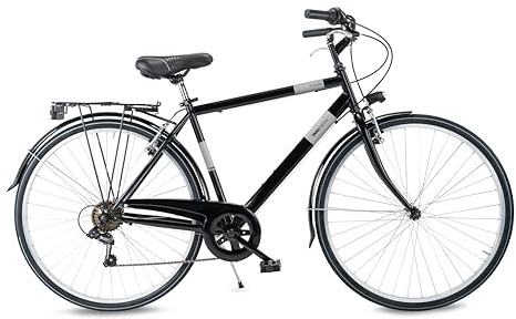 Velomarche Bazam - Bicicletta Uomo City Bike Fusion 28, Cambio a 6 Velocità, Bici da città, Telaio in Acciaio, Adulti Uomo, Taglia 50, Black