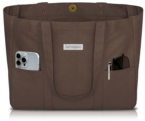 HOMESPON Canvas Tote Bag Damen Handtasche Groß Shopper Taschen Umhängetasche mit Laptop Fach