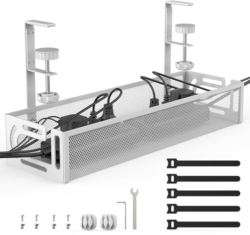 Plateau de Gestion des câbles sous Le Bureau sans perçage, Plateau de câbles en Maille métallique avec Pince pour la Gestion des Fils de Bureau, boîte de Gestion des câbles de Bureau et Organisateur
