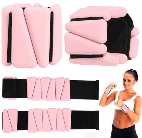 Adjustable Wrist Weights Ankle Weights Set Weighted Bracelet Weighted Wristbands Set of 2 Leg Weights for Jogging Yoga Aerobics Pilates, Total 2 lbs, Pink
