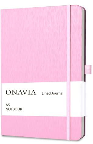 ONAVIA A5 Notebook Hardcover, 5.8 x 8.3 Lined Journal College Ruled Notebook for Work, Office Meetings, Travel, Note Taking, Planning & Daily Writing, 160 Pages, Pink