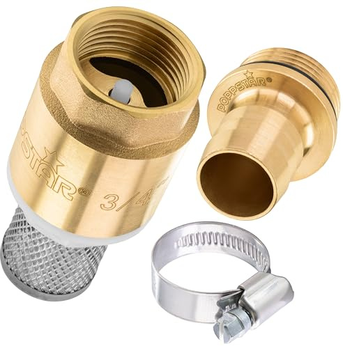 Poppstar Sugfilter Set, Fotventil med backventil 3/4 av mässing, Sugkorg av rostfritt stål, Tång och slangklämma