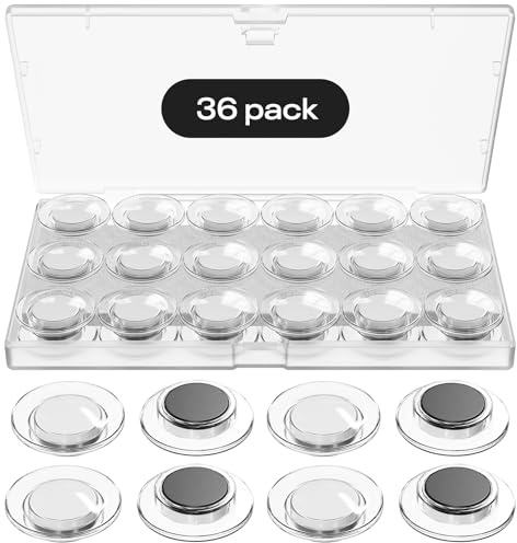 Optomni Clear Fridge Magnets, 36-Pack Transparent Round Magnets for Refrigerator, Office & Classroom – Small Whiteboard Accessories for Dry Erase Boards