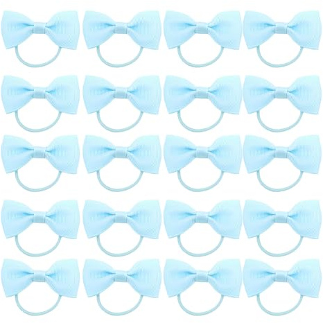 20 Pieces Hair Accessories, Hair Bow, Bows for Hair, Girls Bobbles Bows School Bands, Elastics Hair Bands for Girls, Small Ribbon Clips Hairbands Holder Set (Light blue)