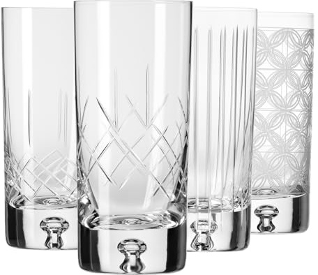 Krosno – Bicchieri per acqua, succhi e drink 300 ml – set da 4 pezzi – Collezione Saga – Vetro di cristallo – Realizzati a mano e incisi – Ideali come regalo