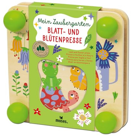 moses. Min magiska trädgård blad- och blompress av trä, pysselset för att pressa blommor och blad, kreativ leksak för gör-det-själv-fans och barn från 4 år