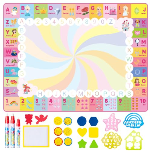MELAND Water Doodle Mat, Mess-Free Colouring Toy for Girls Ages 3-6 | 120 x 90cm, Large, Reusable, 4 Magic Pens, Creative and Learning, Birthday Gifts for Boys and Girls, Indoor & Outdoor Play