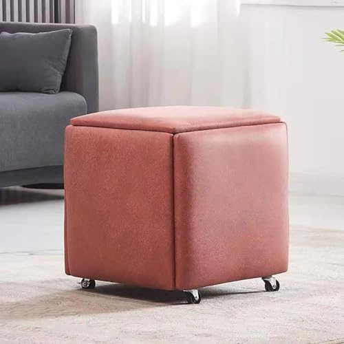 ZBBGTJK Cubo componibile 5 in 1 in Pelle con Ruote girevoli, Utilizzabile Come Sgabello, Divano, Poltrona o Sedia da toeletta per Soggiorno e Camera da Letto (14x14x15 cm, in Pelle)