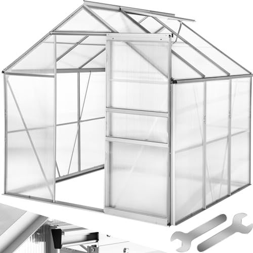 tectake® Serra da Giardino con Telaio in Alluminio Anodizzato, Serra per Orto con Lastre Alveolari Termoisolanti, Serra con Porta Scorrevole, Finestra a Tetto per Ventilazione - 190x185x195 cm
