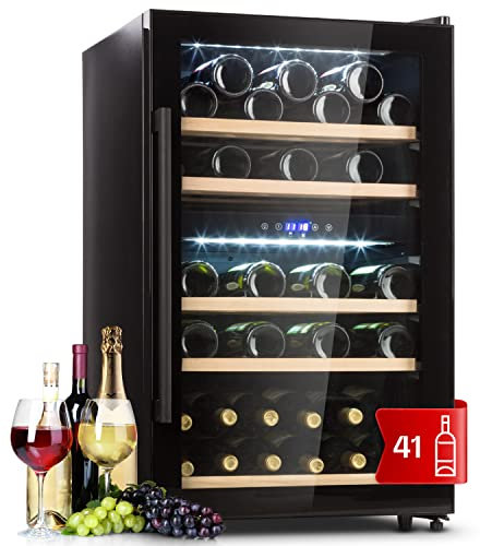 Klarstein Cantinetta Vino, Cantinetta Vino Refrigerata a Zona Doppia per Interno/Esterni, Frigo Bar, Cantina Vino con Vetrina, Mini Bar con Protezione UV, Frigo Vino Touch, 5-18°C, 41 Bottiglie