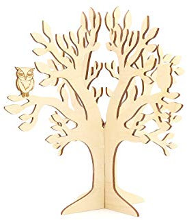NaturSchatulle Arbre à bijoux en bois avec gravure de hiboux - Présentoir décoratif pour colliers, boucles d'oreilles, bracelets - Porte-bijoux en forme d'arbre, Bois