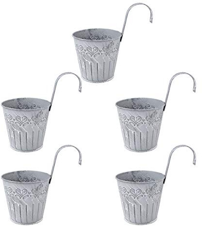 5 Stück Metall Blumentopf Hängend, Vintage Style Balkon Hängetöpfe Blumentöpfe zum Aufhängen mit Haken Für Dekotation Balkon Draussen Innenwand Garten Wand (Ø 11.2/8.2cm, H 17cm)