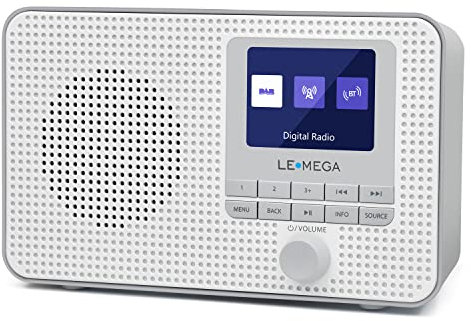 LEMEGA DR3 Tragbares DAB Plus/FM Digitalradio Batteriebetrieben,Radio Büro DAB Bluetooth, Kopfhöreranschluss,Favoritenspeicher,Doppelalarm Radiowecker,TFT Display,klein,3 Watt RMS - Grau