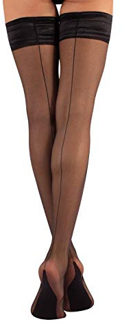 CALZITALY MEDIAS AUTOADHESIVAS CON COSTURA POSTERIOR | MEDIAS AUTOSUJETADORAS SEMI TRANSPARENTES | 15 DEN | S, M/L | NEGRO | CALCETERÍA ITALIANA | (XXL)