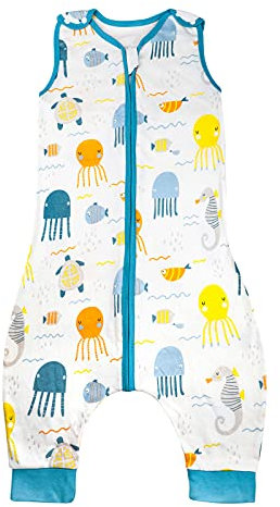 MOEMOE BABY Gigoteuse Été,Gigoteuse a Pied Tog 0,5 Gigoteuse avec Jambes,Sac de Couchage pour Enfant,Turbulette Ete 100% Coton Fille Garçons,Longueur 93cm,3-5 Ans,Méduse,L