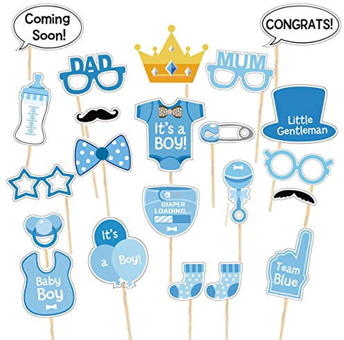Babyparty Fotorequisiten Junge - Baby Shower Fotoaccessoires, Blau Masken, Neugeborene Foto Stützen, Photo Booth Props fur Baby Party. Babydusche Photobooth Stützen