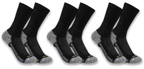 Carhartt Men's SC4223M Force Midweight Crew Sock 3 Pack, Black, X-Large