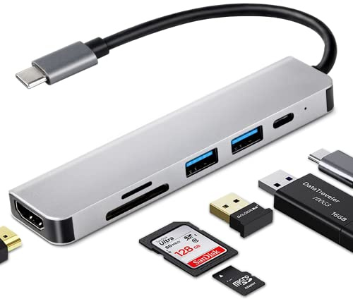 UrbanX USB C Hub 6 in 1 Dongle USB-C to HDMI Multiport Adapter w/ 4K HDMI Output 3 USB 3.0 Ports SD/TF Card Reader Compatible for Samsung Galaxy Tab S7 FE/S8/S8+/S8 Ultra and Many More Type C Devices