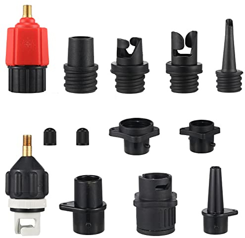 Treela Inflatable Air Pump Adaptor Compatible with SUP Inflatable Car Air Compressor Valve Adaptor with 9 Valve Nozzle for Paddle Board Boat(Classic,Black, Red, Gold)