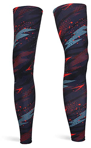 DETUCK Unisex cykel-benvärmare, sommarben varm sport kompression solskydd UV-skydd benärmar, Röd grå blixt, L
