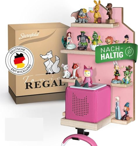 STERNFELD Magnetisches Tonie Regal für Toniebox & Tonies Hörfiguren-Vormontiertes Toniebox Regal [60x50cm]-Nachhaltiges Tonies Regal Kinderzimmer-Toni Regal mit abgerundeten Ecken, Rosa, STE-TO1000