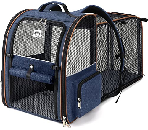Lekespring Zaino per Cani Gatti Trasportino Espandibile,Pieghevole Cuccia Portatile Traspirante per Cani Piccoli Gatti Medi Fino a 8 KG con 4 Ingressi,per Viaggi Sia Lunghi Che Corti,Blu