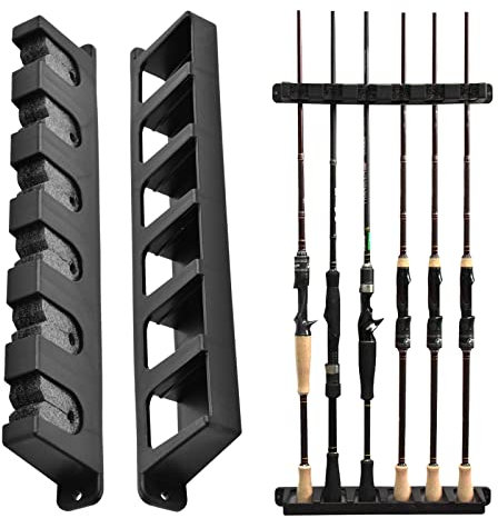 Laughhe 1 Paio Porta Canne da Pesca da Muro, Portacanna da Pesca Supporto per Canna da Pesca a Parete, Portacanne per Stecche Biliardo Scaffale da Muro Salvaspazio per Canna da Pesca (Verticali)