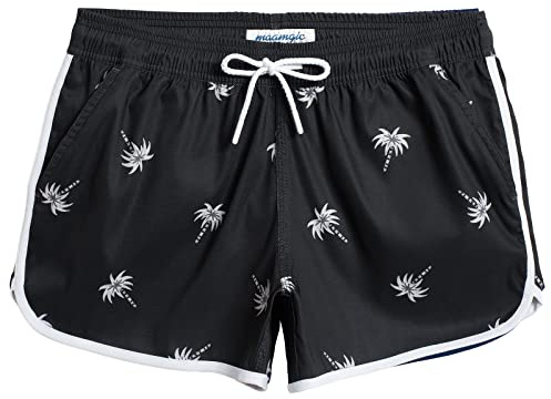 MaaMgic Pantaloncini da Bagno da Donna Pantaloncini da Donna con Tasca in Rete Hotpants ad Asciugatura Rapida Pantaloncini Sportivi Traspiranti Albero di Cocco Bianco e Nero S