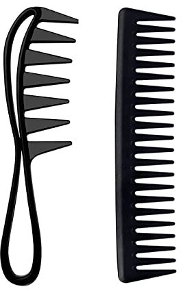Yoezuo Breite Zahnkämme, 2 PCS Lockenkamm Grobzinkiger Kamm, Breiter Zahnkamm Kit, Hitzebeständiger Antistatischer Grob Haarkamm Styling Kamm für Frauen Männer Haarstyling Salon (Schwarz)